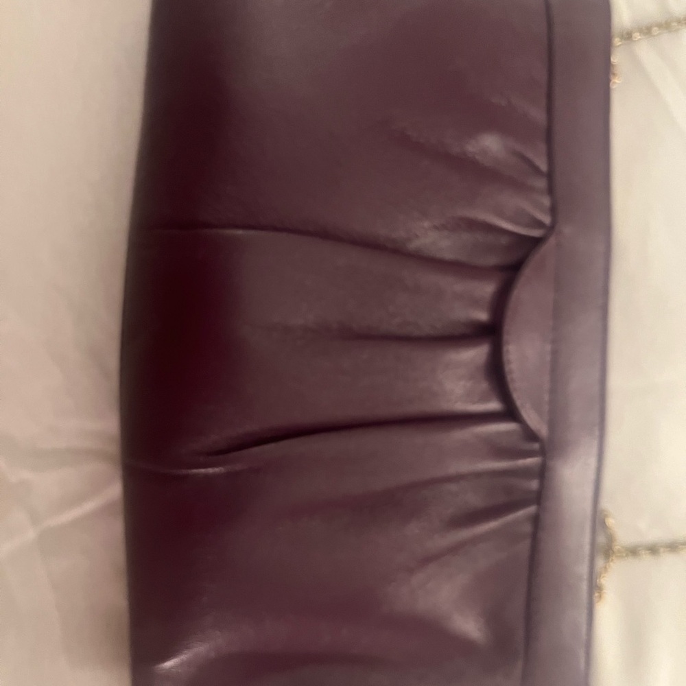 Andes Plum Purple Leather Pleated Clutch Chain Shoulder Bag - Picture 2 of 7